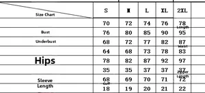 Size chart for long sleeve surfing swimsuit showing measurements from S to 2XL sizes