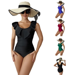 Costume da Bagno Intero Sexy con Volant Donna Scollo a V Senza Schienale Snellente Moda Mare Alta Elasticità Vacanza