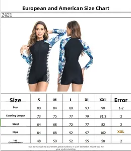 Guide des tailles pour maillot de bain de surf à manches longues avec mesures détaillées
