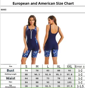 Size chart for athletic one-piece swimsuit with bust waist and hip measurements in cm