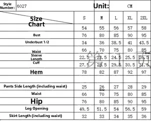 Detailed size chart for women's two-piece swim skirt suit showing S to 2XL measurements