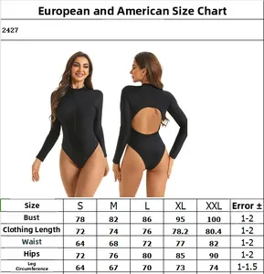 Tableau des tailles pour maillot de bain manches longues avec mesures de poitrine