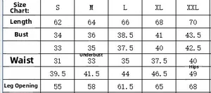 Size chart for women's sexy one-piece swimsuit with detailed measurements from S to XXL