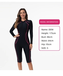 Détail avant du maillot de surf à manches longues avec patchwork rose et zip frontal