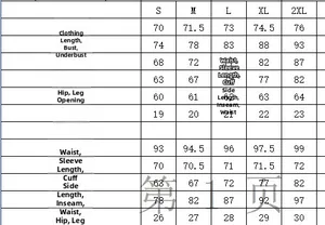 Detailed size guide table for women's surfing swimwear and rash guard sets S-2XL