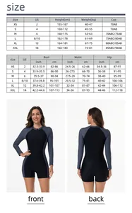 Detaillierte Größentabelle für Damen Langarm-Badeanzug mit US-Größen und Abmessungen