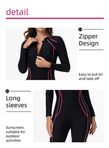 Détails du maillot de bain manches longues noir avec lignes roses et zip frontal