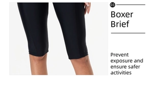 Detail of high-elastic black sports shorts featuring built-in boxer briefs for added safety