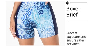 Detail of blue animal print boxer briefs with high-waist fit for secure movement