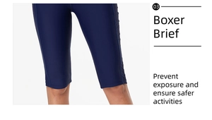 Detail of dark blue high-elastic boxer briefs for swimming with modest safety coverage