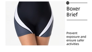 Detail der schwarzen Boxer-Brief-Badehose mit Farbelementen für sicheren Tragekomfort