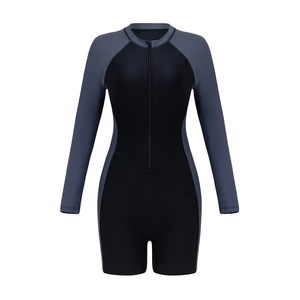 Langärmliger Damen-Badeanzug in Schwarz und Grau mit Frontreißverschluss zum Surfen