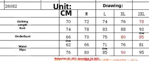 Detailed size chart for women's one-piece swimsuit with polyester and elastane blend