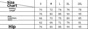 Size chart table for women's one-piece swimsuit covering sizes S to 2XL in centimeters
