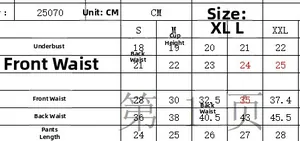 Detailed size chart for women's bikini showing measurements from S to XXL in centimeters