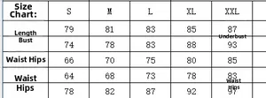 Detailed size guide table for women's long-sleeve one-piece surfing swimsuit S to XXL