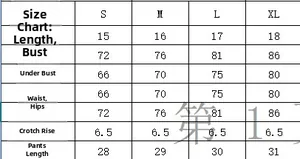 Detailed size chart for two-piece bikini swimsuit including measurements for S to XL