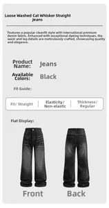 Détails du jean noir délavé à coupe micro-flare avec moustaches et jambe droite