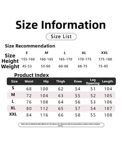 Detailed size chart for vintage cargo wide leg pants from size S to XXL with measurements