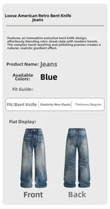 Vista anteriore e posteriore dei jeans blu scimitar fit con estetica vintage lavata