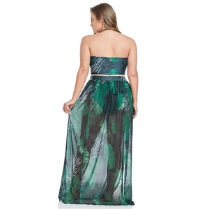 Set bikini taglie forti da donna con stampa tropicale e gonna lunga verde da mare