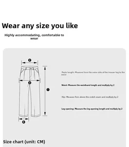 Guide des tailles détaillé avec instructions de mesure pour jeans bootcut amples en CM