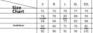 Detailed size chart for women swimsuit including length, bust, waist, and hip measurements