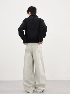 Pantalon cargo rétro gris clair pour homme avec coupe large droite et style urbain