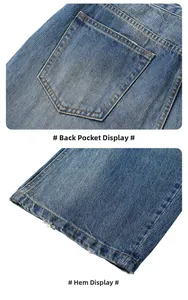 Dettaglio della tasca posteriore e dell'orlo sfrangiato dei jeans azzurri in stile vintage