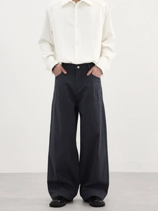 Pantalon cargo rétro gris clair pour hommes avec coupe large droite et style urbain épuré