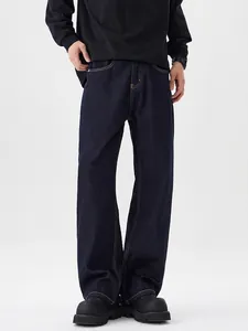 Jean Flare Large Homme Rétro Américain Vintage Hiver Doublé Polaire Coton Surpiqûres Contrastées Épaissi Jambe Large Pantalon Denim Décontracté