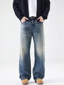 Pantaloni Jeans da Uomo American Vintage Scimitar Gamba Larga Vestibilità Ampia Denim Lavato Dritti Retro Streetwear Workwear Casual