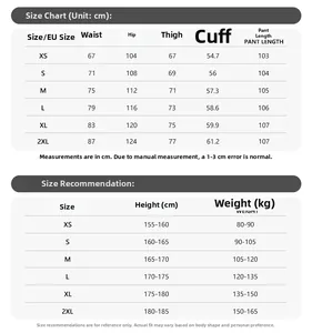 Tableau des tailles détaillé pour pantalons de travail homme avec mesures en cm