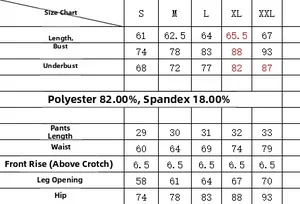 Tableau des tailles détaillé pour maillot de bain tankini de la taille S à XXL