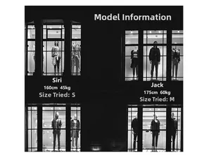 Detailed size guide and model info showing fit of beige cotton cargo pants on male models