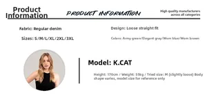 Sizing chart and model details for vintage loose straight fit denim jeans in multiple colors