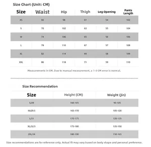 Guide des tailles détaillé pour jeans baggy montrant mesures de taille, hanches et longueur