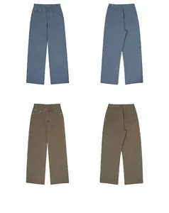 Front and back views of vintage washed straight-leg jeans in faded blue and brown