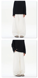 Détails du pantalon rétro blanc à jambes larges en coton de qualité avec surpiqûres