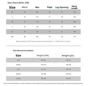 Tableau des tailles détaillé pour pantalons larges hommes de la taille XS à XXL