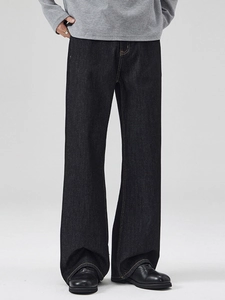 Mens dark indigo cleanfit straight leg denim jeans styled with a vintage aesthetic look