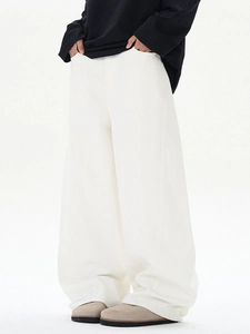 Pantalon en jean blanc rétro à jambes larges pour hommes, style urbain décontracté