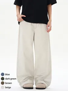 Vintage Stone Washed 100% Cotton Denim Jeans Men Women Unisex Wide Leg Straight Casual Loose Pants Trousers