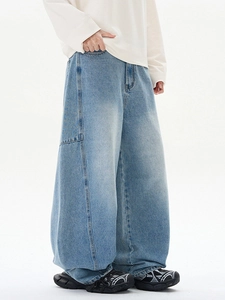 Jean large délavé bleu clair pour homme avec coupe baggy rétro et style streetwear