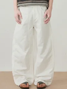 Men White Wide Leg Casual Pants Cotton Loose Fit Workwear Trousers American High Street Style Minimalist Solid Color Long Pants