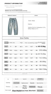 Guida alle taglie e materiali per questi jeans da uomo blu vintage con strappi e tagli