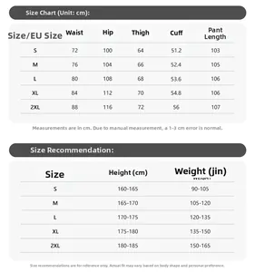 Size chart for pleated trousers with detailed measurements in centimeters for S to 2XL