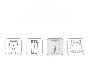 Illustration showing four denim fits: standard, slim taper, loose, and casual shorts