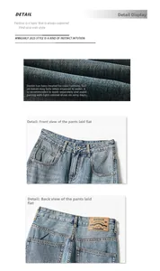 Dettaglio ravvicinato del tessuto denim azzurro, tasche e cuciture della vita