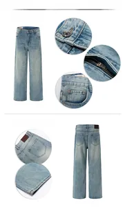 Detaillierte Vorder- und Rückansicht der hellblauen Straight-Leg-Denim-Jeans mit Makro-Details